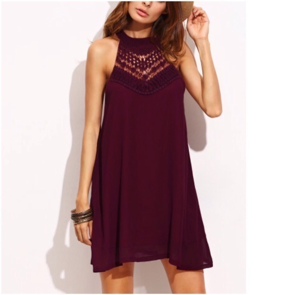Crimson Burgundy Red Crochet Halter Dress New - Picture 1 of 4